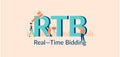 RTB real time bidding illustration. Selling advertising in financial market successful corporate.