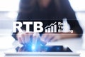 RTB - Real-time bidding on virtual screen, business concept.