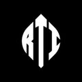 RTI circle letter logo design with circle and ellipse shape. RTI ellipse letters with typographic style. The three initials form a Royalty Free Stock Photo