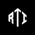 RTI letter logo design with polygon shape. RTI polygon and cube shape logo design. RTI hexagon vector logo template white and Royalty Free Stock Photo