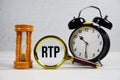RTP abbreviation of Real Time Protocol text with alarm clock on wooden background Royalty Free Stock Photo