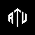 RTU letter logo design with polygon shape. RTU polygon and cube shape logo design. RTU hexagon vector logo template white and Royalty Free Stock Photo