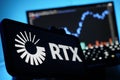 RTX Logo On Mobile And Computer Screens With Stock Chart Background Royalty Free Stock Photo