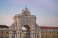 Rua Augusta Arch at Praca do Comercio Plaza at sunset - Lisbon, Portugal Royalty Free Stock Photo