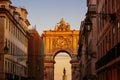 The Rua Augusta Arch seen from Rua Agusta street in city of Lisbon, Portugal