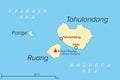 Ruang, an active Indonesian volcanic island, political map