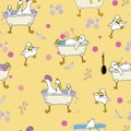 Rub a Dub Dub ducks scrubbing in tubs, repeat pattern vector