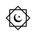 Rub el Hizb. Islamic star and crescent. Half-moon inside the octagon. Muslim symbol. Islam symbol, octagon with crescent and star