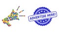 Rubber Advertise Here! Stamp Seal and Colorful Collage Advertising Megaphone