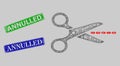 Rubber Annulled Stamps and Hatched Scissors Line Mesh Royalty Free Stock Photo