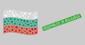 Rubber Assembled in Bulgaria Stamp and Waving Sunny Bulgaria Flag Mosaic with Suns