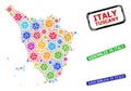 Rubber Assembled in Italy Stamps and Bright Bacterium Tuscany Region Map Composition