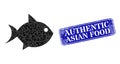 Rubber Authentic Asian Food Stamp with Fish Polygonal Icon