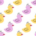 Rubber bathroom yellow and pink duck seamless pattern