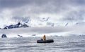 Rubber Boat Driver Snowing Snow Glaciers Charlotte Bay Antarctica