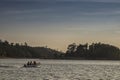 Rubber boat to sail on the river zezere with sunset. Portugal Royalty Free Stock Photo