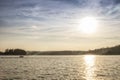 Rubber boat to sail on the river zezere with sunset. Portugal Royalty Free Stock Photo