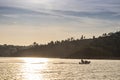 Rubber boat to sail on the river zezere with sunset. Portugal Royalty Free Stock Photo