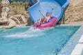 Rubber boat in a waterslide, image 1 Royalty Free Stock Photo