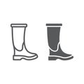 Rubber boot line and glyph icon, footwear and protection, galoshes sign, vector graphics, a linear pattern