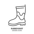 Rubber boot line icon. Rain shoe sign. Garden vector concept. Editable stroke