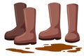 Rubber boot and puddle of mud. Waterproof farming gumboots. Spring season and galoshes Royalty Free Stock Photo