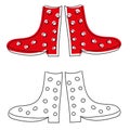 rubber boots doodle red with white polka dots and black white hand drawing isolated items