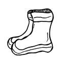 Rubber boots hand drawn vector doodle illustration. Cartoon watertights. Isolated on white background. Hand drawn simple