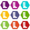 Rubber boots icon set color hexahedron Royalty Free Stock Photo