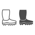 Rubber boots line and glyph icon. Footwear vector illustration isolated on white. Watertights outline style design