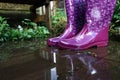 Rubber boots are perfectly suited for wet and rainy weather Royalty Free Stock Photo