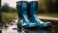 Rubber boots splashing through wet autumn mud generated by AI