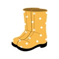 Rubber boots yellow color icon with polka dots. Shoes for garden, farm isolated on white background. Flat vector illustration Royalty Free Stock Photo