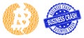 Rubber Business Crash Round Stamp and Recursion Broken Bitcoin Icon Composition