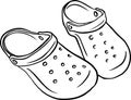 Rubber clogs sketch icon. Black and white simple vector illustration.