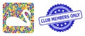 Rubber Club Members Only Seal and Multicolored Mosaic Swan