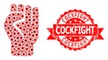 Rubber Cockfight Stamp and Covid Virus Mosaic Clenched Fist