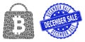 Rubber December Sale Round Seal and Recursive Bitcoin Shopping Bag Icon Composition