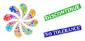 Rubber Discontinue Stamp Seals and Reject Cross Icon Multicolored Curl Flower Cluster