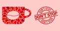 Rubber Don'T Stop Stamp and Red Heart Coffee Cup Collage