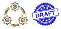 Rubber Draft Stamp and Multicolored Mosaic Gear Planetary Transmission