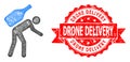 Rubber Drone Delivery Stamp and Net Wine Courier Icon