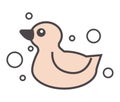 Rubber duck for bathing, duckling with bubbles vector