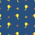 Rubber duck on blue, mesh vector illustration seamless pattern background Royalty Free Stock Photo