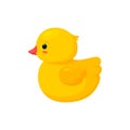 Rubber duck isolated in white background. Side view of yellow plastic duckling toy with shades. Vector illustration Royalty Free Stock Photo