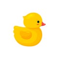 Rubber duck isolated in white background. Side view of yellow plastic duck toy. Vector illustration Royalty Free Stock Photo