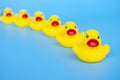 Rubber duck leading other rubber ducks with customizable space for text. Leadership concept Royalty Free Stock Photo
