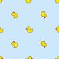 Rubber duck pixel art pattern seamless. 8 bit toy background. pixelated texture