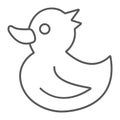 Rubber duck thin line icon, toy and bath, animal sign, vector graphics, a linear pattern on a white background.