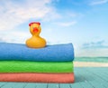 Rubber Duck on Towels